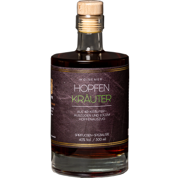 Woinemer Hopfenkräuter – Aguardiente con 40 hierbas y lúpulo en botella